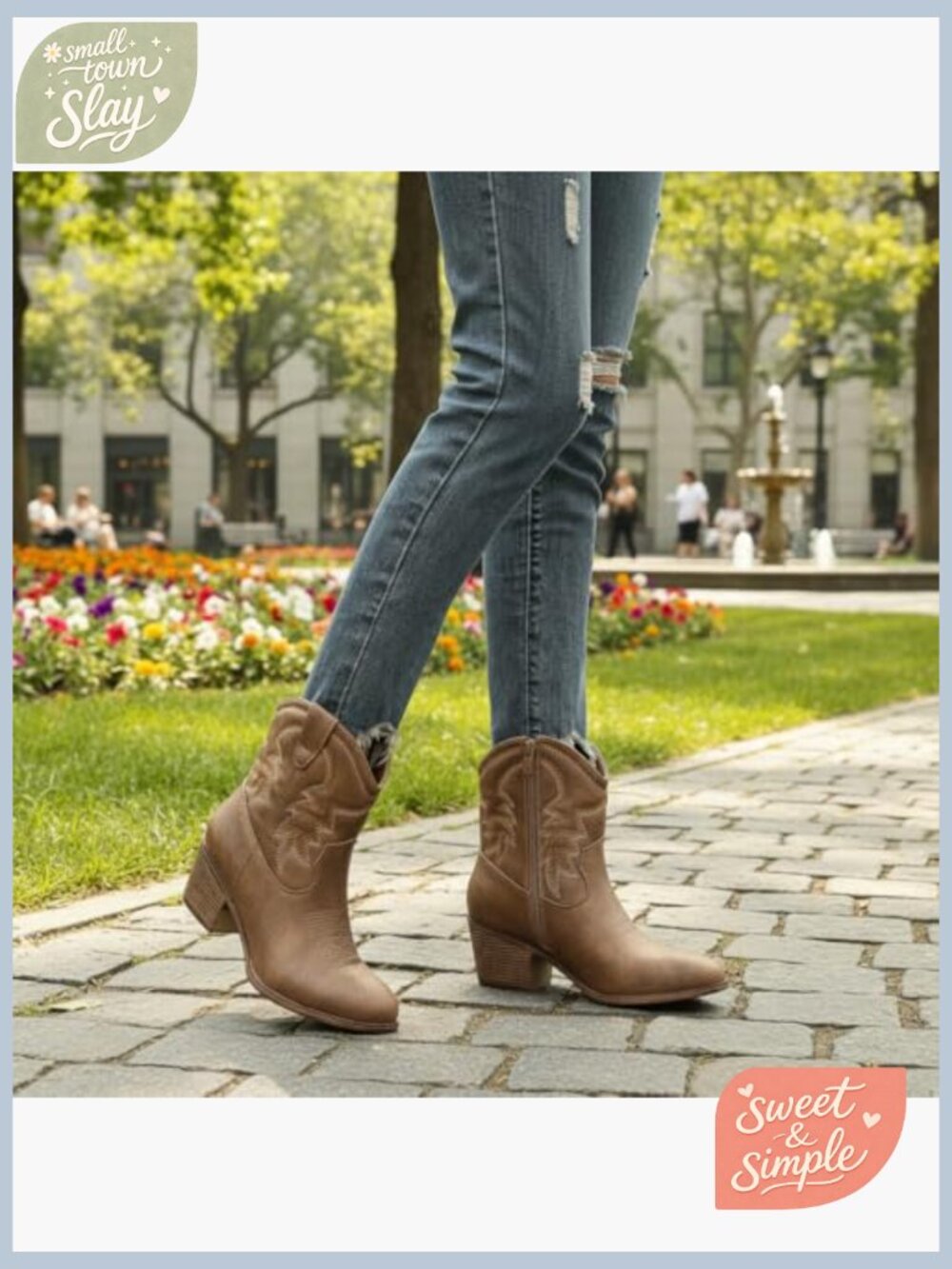 Cowgirl Ankle Boots with Stitching Low Heel Side Zipper Memory Foam Pointed Toe - Picture 3 of 7